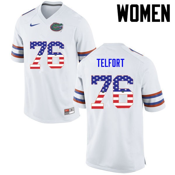 Florida Gators Women #76 Kadeem Telfort College Football USA Flag Fashion White